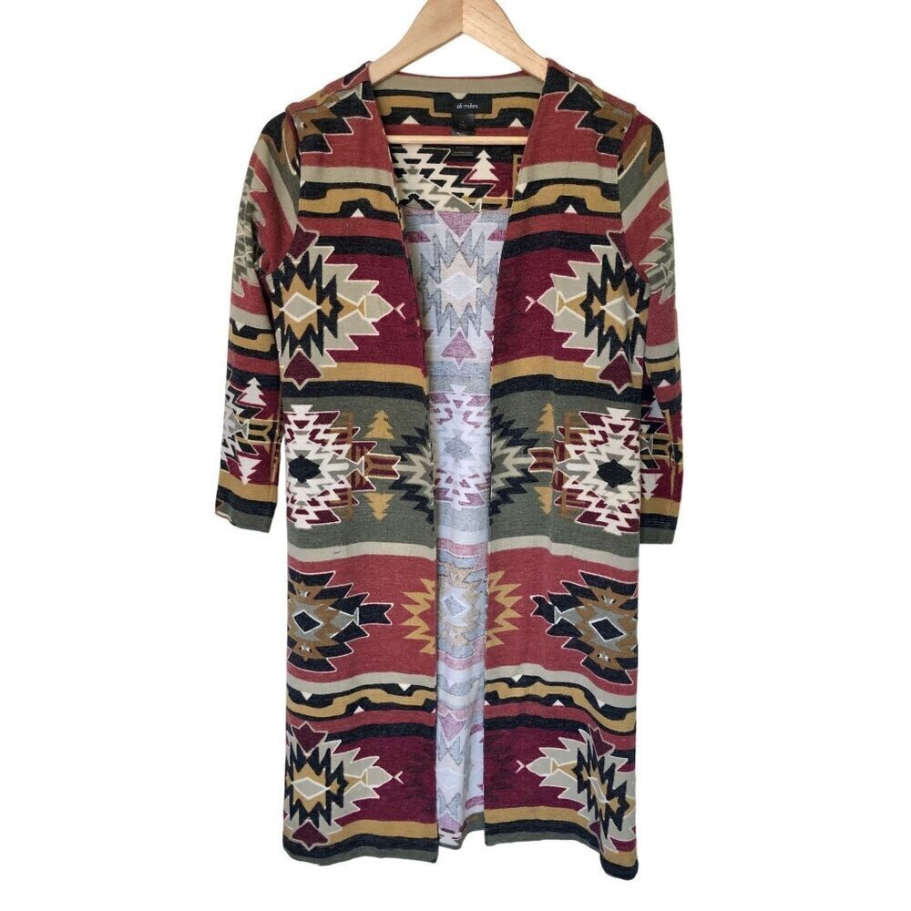 Ali Miles Aztec Duster Cardigan Women's Size Small Open Front Southwestern Retro